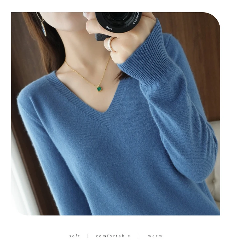 Autumn Winter New Cashmere Sweater Women Keep Warm V-neck Pullovers Knitting Sweater Fashion Korean Long Sleeve Loose Tops