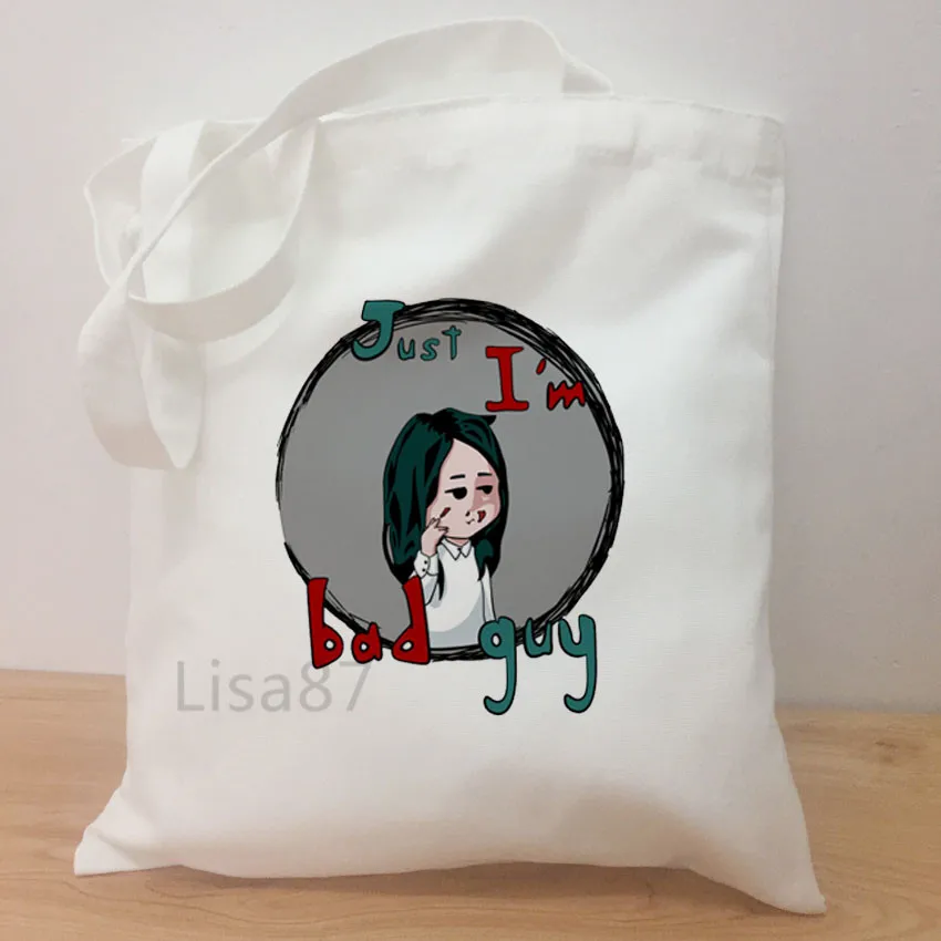 Bad Guy Billie Eilish женская сумка на плечо Повседневная парусиновая когда мы все засыпаем куда мы идём напечатанная Сумка-тоут сумка для покупок - Цвет: C8