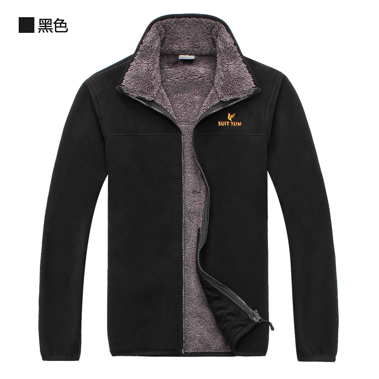 Mens Plus Velvet Warm Fleece Jacket Winter Outdoor Sport Thick Thermal Cardigan Coat Fleece Liner Riding Hiking Windproof Jacket - Цвет: 6107 Black