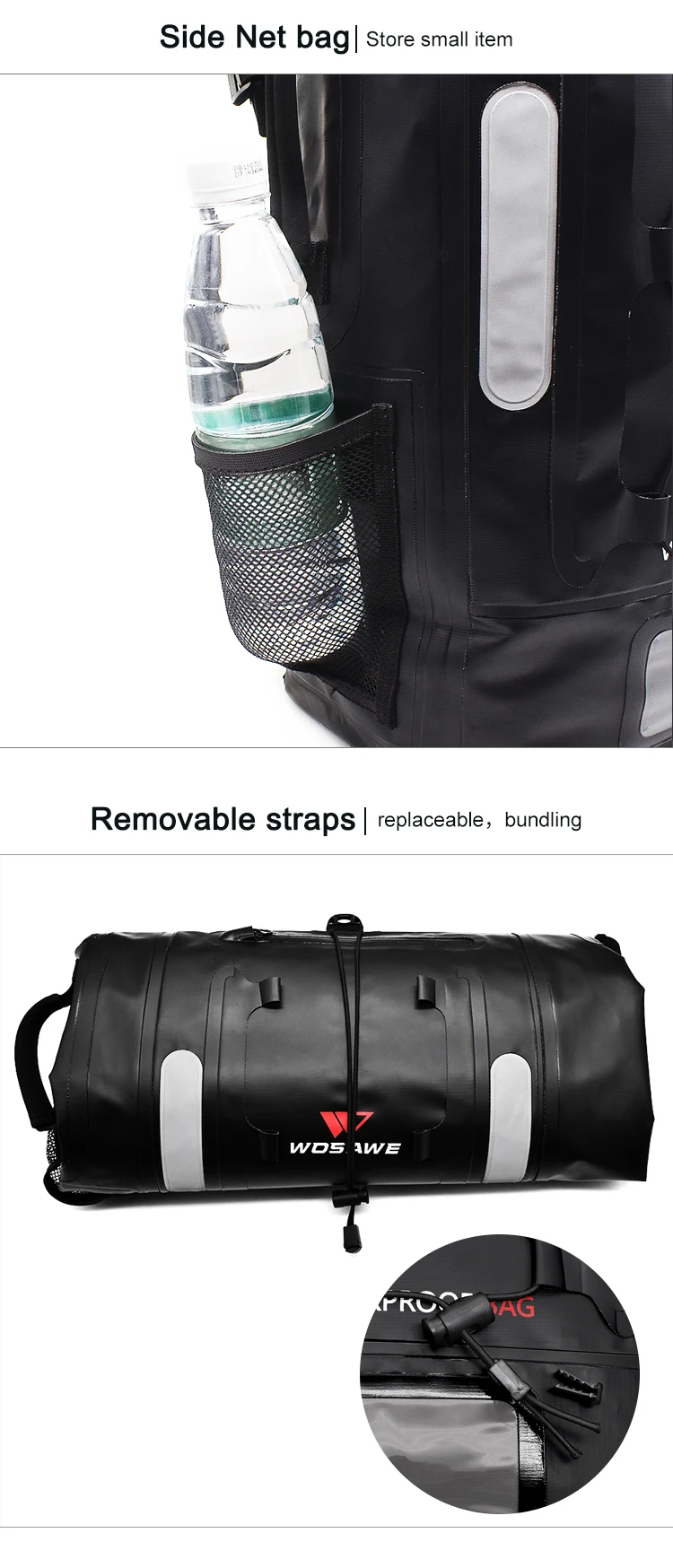 WOSAWE 30L Full Swimming bag River trekking bag Camping Waterproof Hiking Backpack Saddle Bags Motorcycle Rear Package