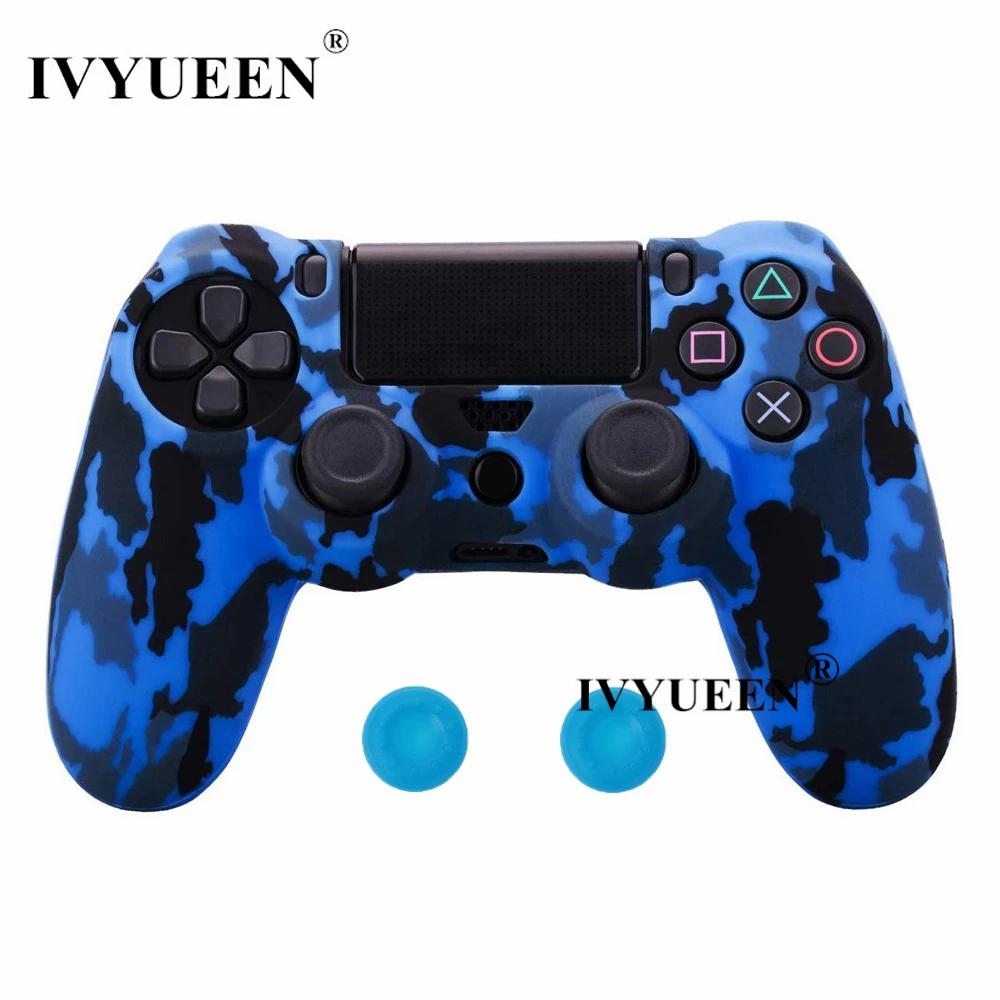Blue Camo IVYUEEN для sony Dualshock 4 PS4 DS4 Slim Pro контроллер силиконовый камуфляжный чехол защитная кожа+ ручка для большого пальца колпачки для Play Station 4 - Цвет: Blue Camo