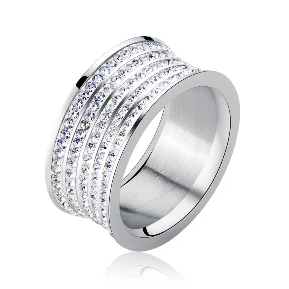 

Women Silver Ring Rhinestone Crystal Finger Band Engagement Wedding Jewelry