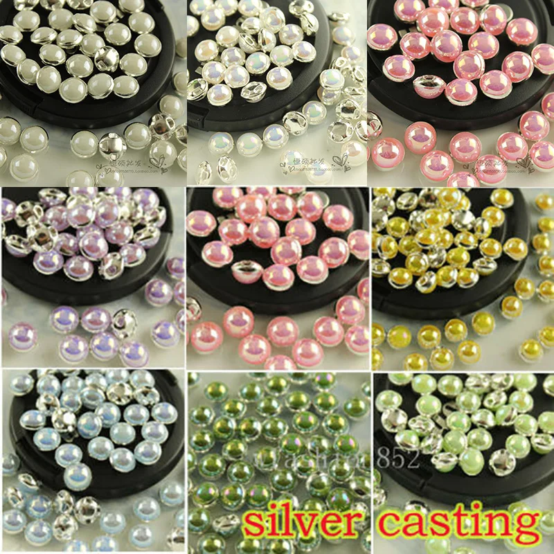 6/8mm 100p/lot AB colors Plating Half Pearls Rhinestone Beads Sliver Claw Sewing On Rhinestones For Garment Wedding Accessories | Дом и сад