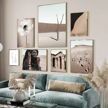 

Desert Landscape Lady Line Art Flower Wall Art Canvas Painting Nordic Poster And Print Wall Pictures For Living Room Home Decor