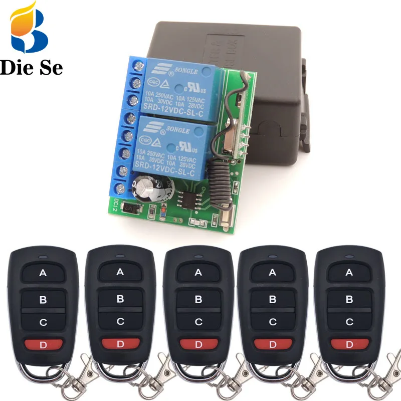 Wireless 433mhz Remote Control Switch DC12V10A 2ch Relay Receiver For Door Motor 