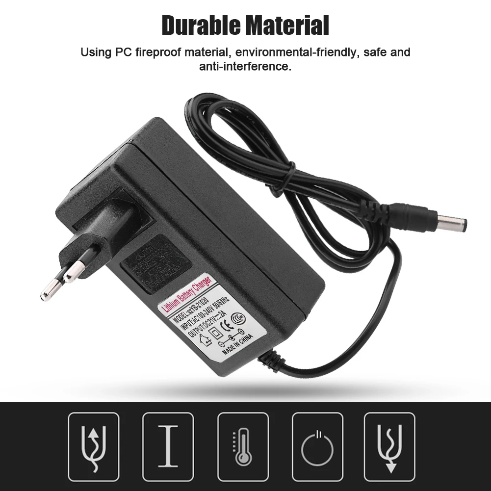 DC 21V 2A Lithium-Ion Battery Charger With LED Indicator Light Safe Charge Power Supply Adapter Chargers Built-In Chips