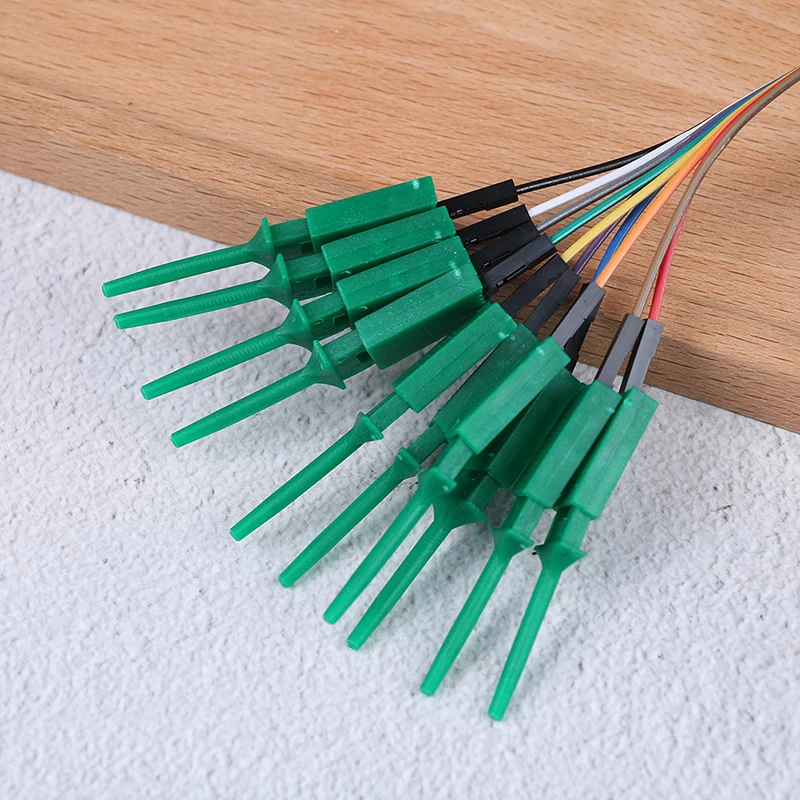 10pcs 20cm High Efficiency Test Hook Clip Logic Analyzer Cable Gripper Probe Test Clamp Kit Yellow/Black/Green 10 pin