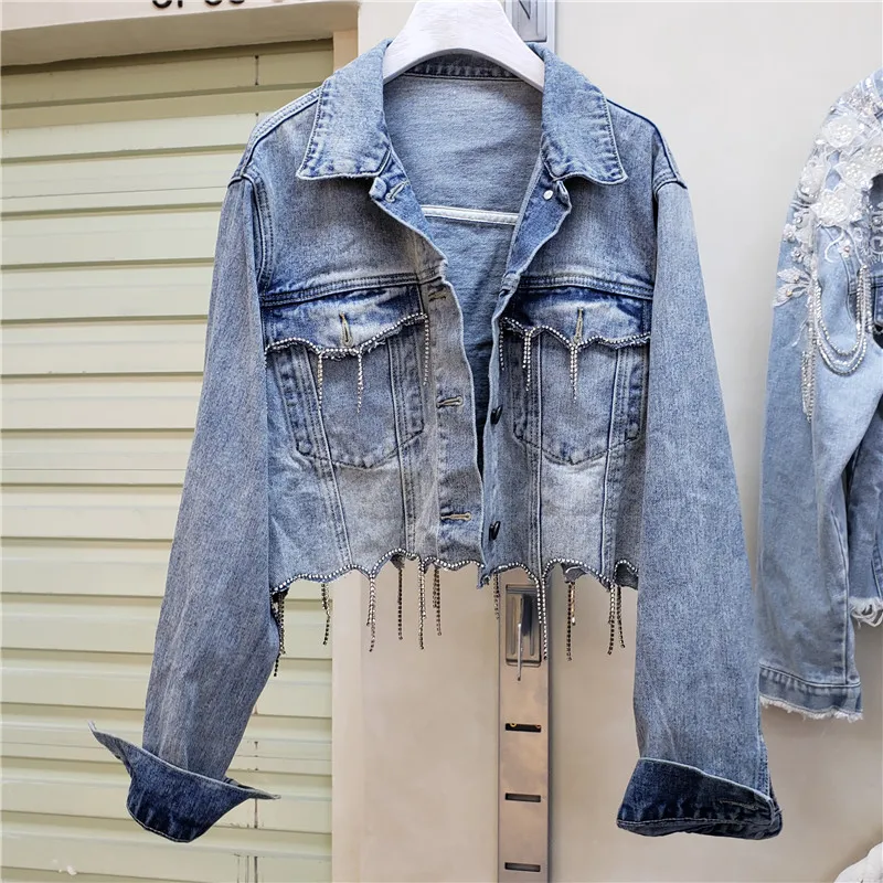 

High-waisted Cowboy Short Jacket Women's 2020 Spring Autumn New Irregular Tassel Holes Jeans Jackets Female Casual Dneim Coats
