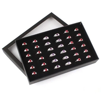 

Earrings Jewelry Display Holder Organizer Practical Show Case Transparent Window PVC 36 Slots Ring Box Tray Storage Case