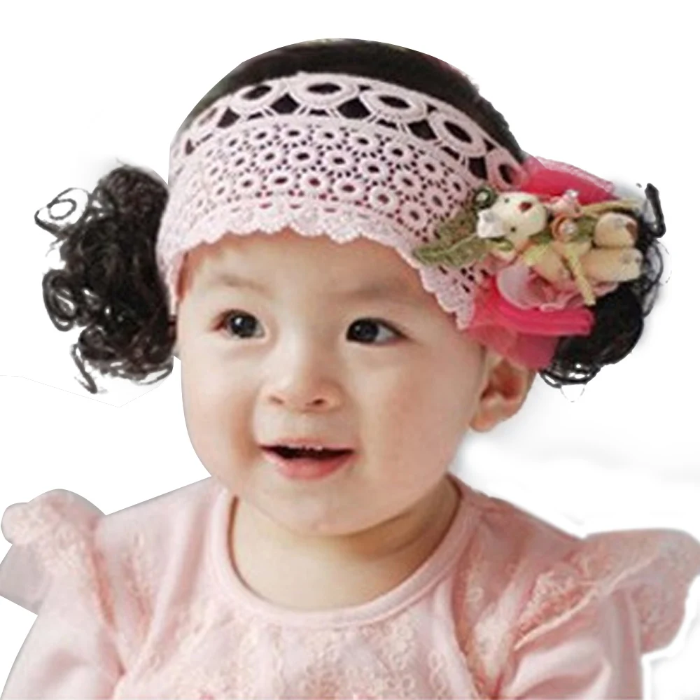 Детские вещи милые аксессуары девочка детская резинка для волос головная повязка принцесса цветок парик кружева головной убор - Цвет: 7