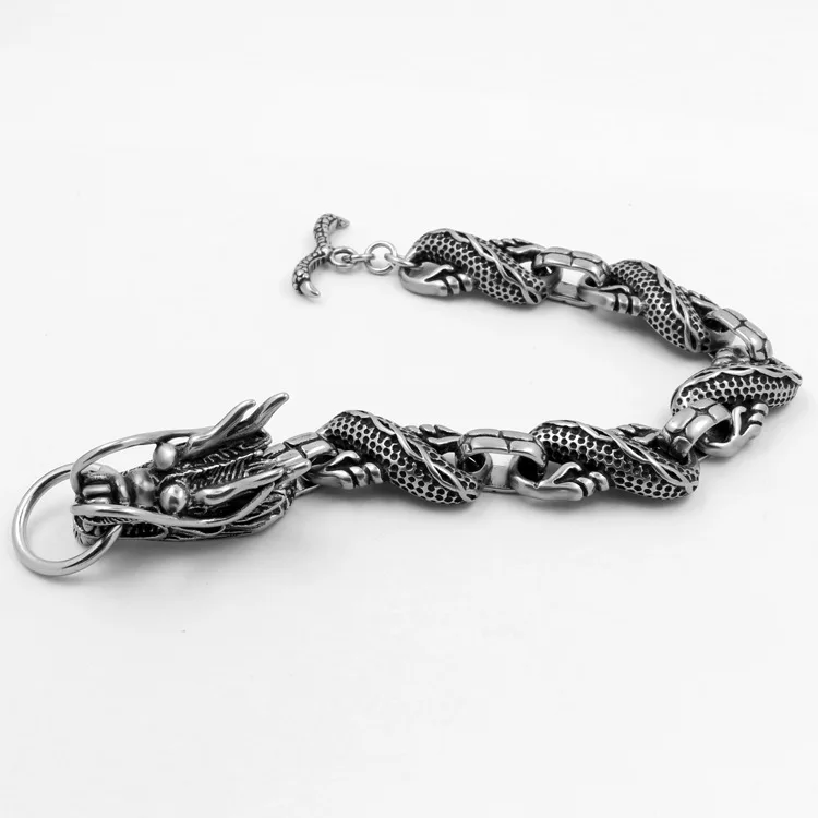 Retro dragon body titanium steel hand men's European and American personality punk fashion jewelry accessories wild gift bracele - Окраска металла: Посеребренный
