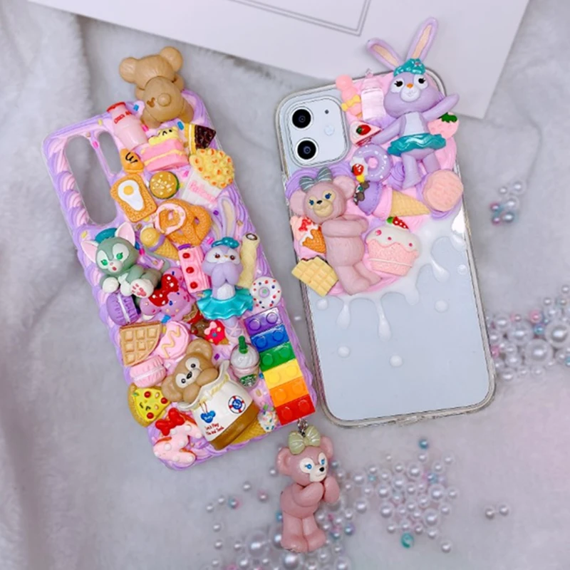DIY case for iphone 11 pro cute bear phone cover ip 7/8 plus 6/6s+ for iPhone X/XS MAX XR 3D creamy icecream handmade shell gift