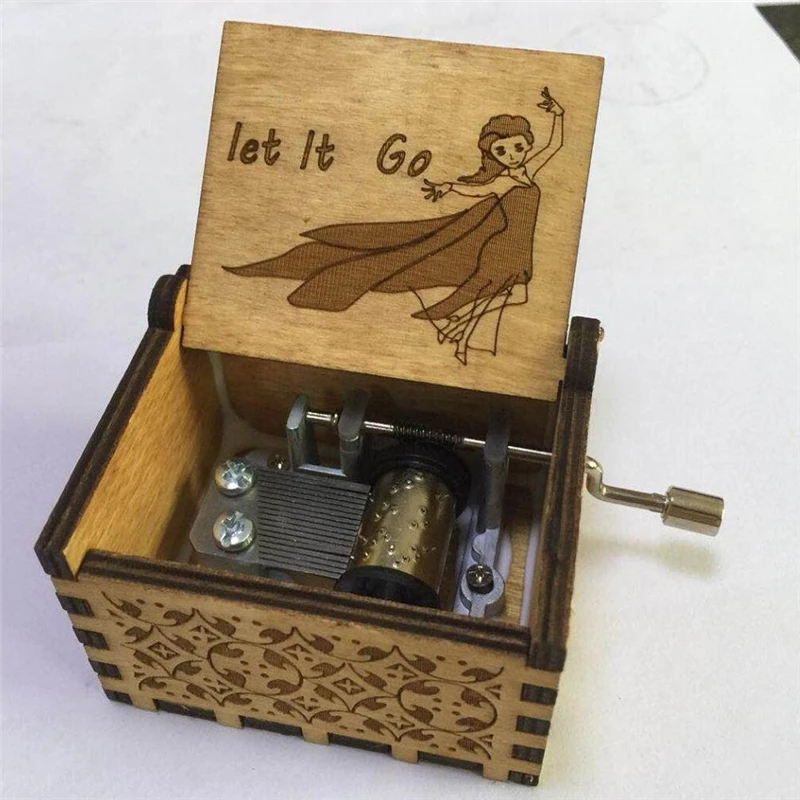 Disney Frozen Elsa let it go Music Box Hand Crank Musical Box Carved Wood Musical Gifts,Play Star wa