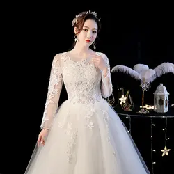 Свадебное платье с длинными рукавами 2019 новое платье невесты с круглым вырезом китайское свадебное платье на плечо Vestidos De Novia Robe De Mariage