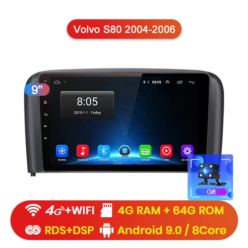 Junsun 4G+ 64G Android 9,0 для Volvo S80 2004 2005 2006 Авто 2 din автомагнитола стерео плеер Bluetooth gps навигация нет 2din dvd - Цвет: 4G-WIFI 4-64GB