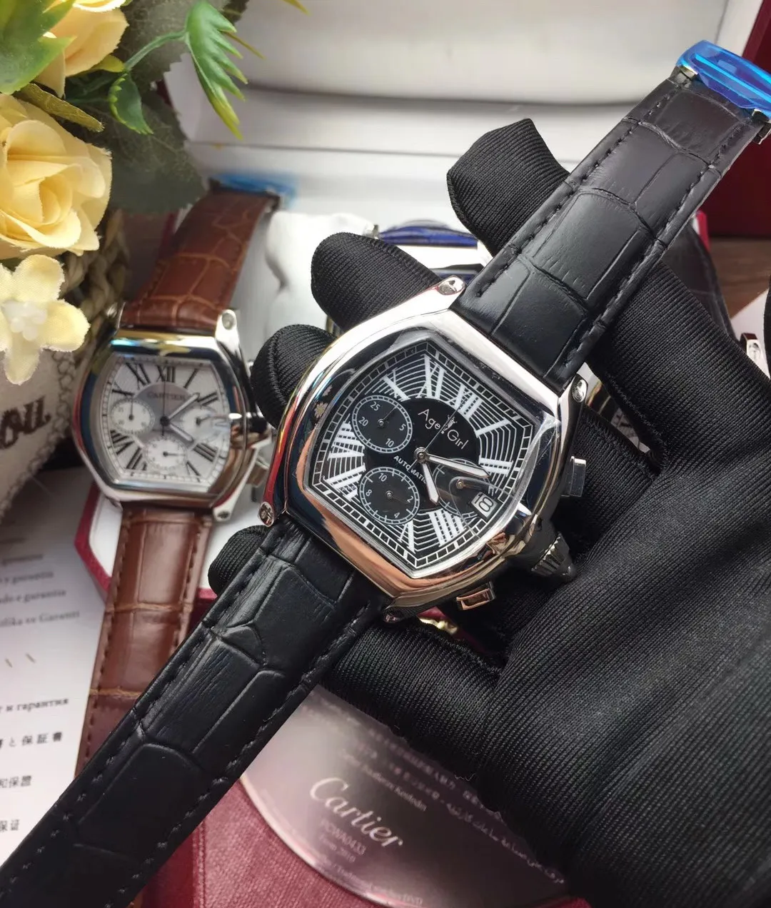 

Famous Brand New Men Quartz Chronograph Sapphire Stainless Steel Watches Luminous Rose Gold Black Leather Stopwatch Watch AAA+