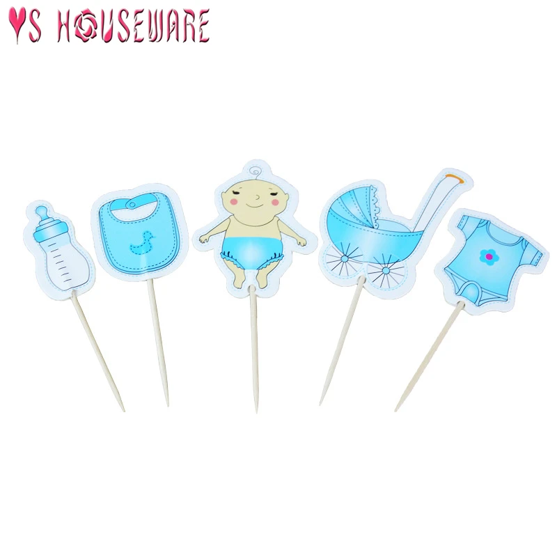 20pcs 9cm Pink Blue Cupcake Topper Baby Boy Girl Bottle Shape Cake Pick for Gender Reveal Baby Shower Party Cake Decor June 12