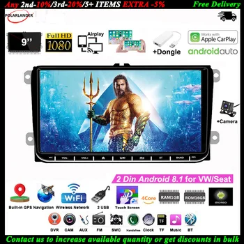 

9''2 Din GPS Android Car Radio for VW/Seat+Carplay +CAM BT Siri Wifi FM Airplay