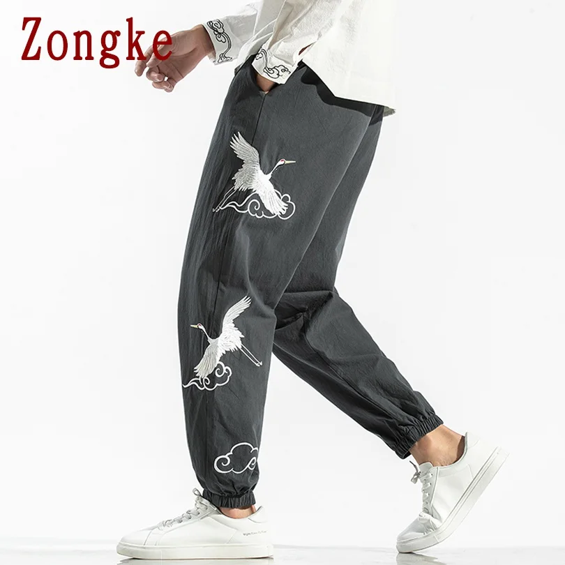 Zongke Crane/брюки с вышивкой, мужские брюки для бега, мужские брюки, уличная одежда, спортивные штаны, штаны-шаровары, мужские брюки, 5XL, осень, новинка