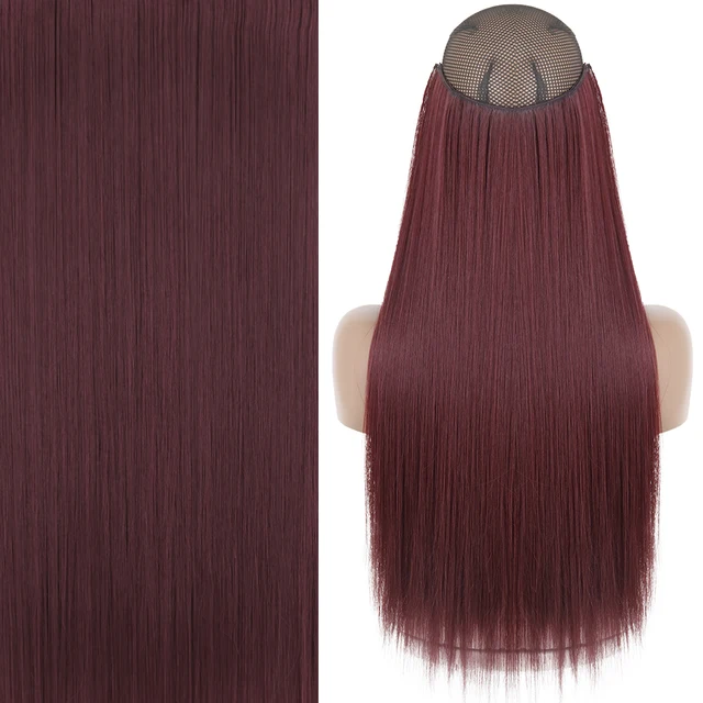 Synthetic No Clip Invisible Wire Hair Extensions Straight Natural Black Blonde One Piece False Hairpiece Halo Hair Extension Z-99j