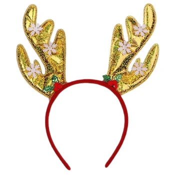 

12Pcs Christmas Headband Sequins Snowflake Shape Headband Children Adult Holiday Decoration Dress Up Props Golden
