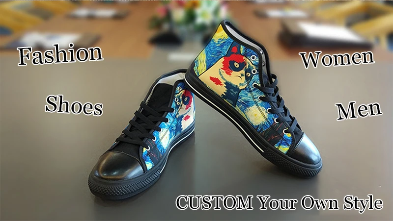 ELVISWORDS 3D Painting Horse Black High Top Women Casual Canvas Shoes Womens Vulcanize Flats Shoes Spring Woman Girls Sneakers