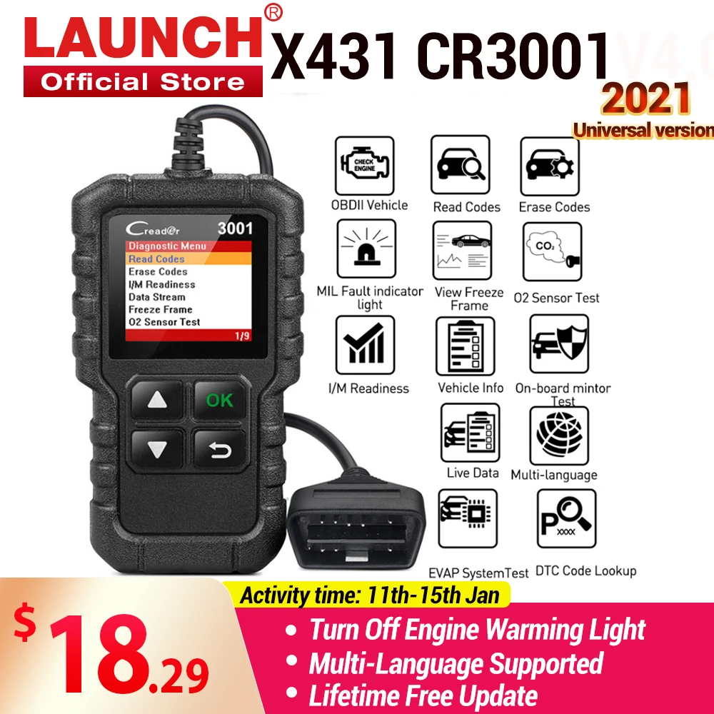 Запуск полный OBD2 Code Reader Сканер Creader 3001 OBDII/EOBD автомобиля диагностический
