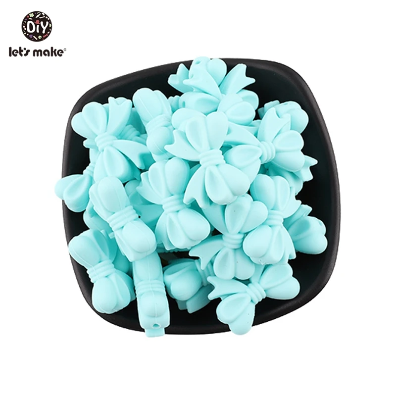 Blue Let's Make 20 шт 2,0 см* 2,7 см BPA бесплатно силиконовые бусины-бантики силикон для жевания высококачественные детские принадлежности для кормления нетоксичные - Цвет: Blue