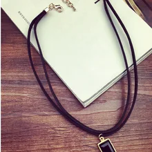 Винтажная черная двойная веревка цепи украшения для шеи. Женский геометрический Универсальный женский сексуальный квадратный кулон ожерелье ювелирные изделия