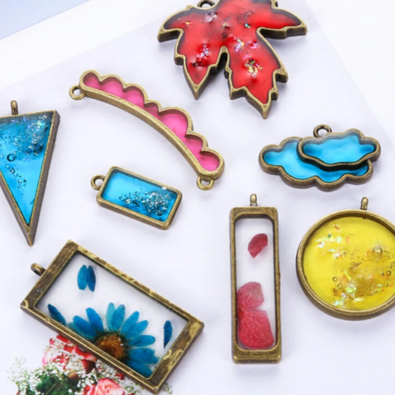 10Pcs Assorted Geometric Hollow Pressed Flower Blank Resin Frames Pendant Bezel Setting Jewelry Findings Making | Украшения и