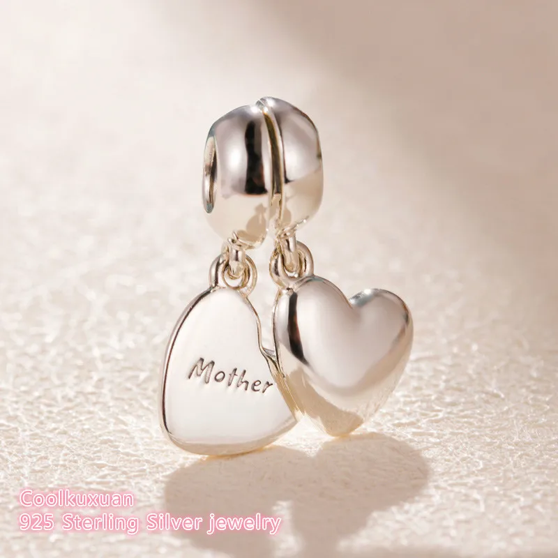 Mother's Day 100% 925 Sterling Silver Mother &amp Son Love Dangle Charm two hearts beads Fits Original Pandora bracelets diy | Украшения