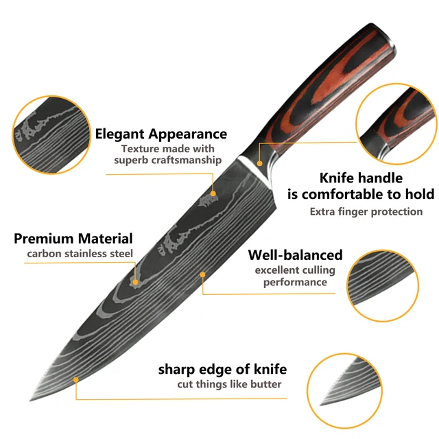 Coltello da chef 1-10 pezzi Set Coltelli da cucina Laser Damasco Modello Affilato Coltello giapponese Santoku Mannaia Coltello multiuso per affettare 3