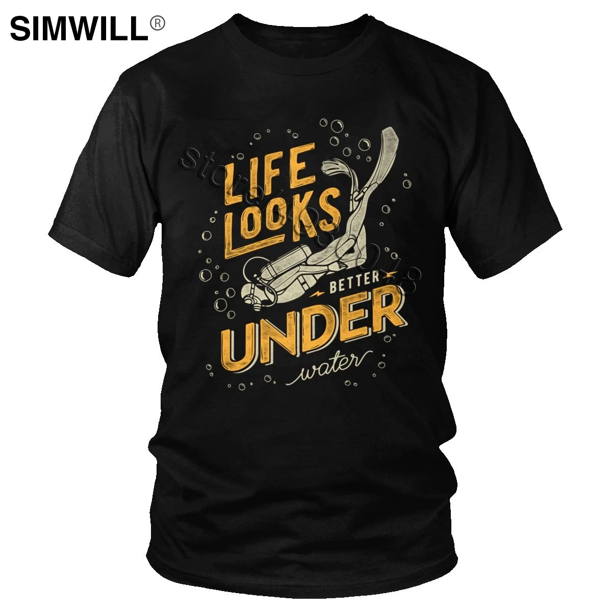 Male Vintage Scuba Diving T Shirts Fashion Life Looks Better Under Water Dive Tshirt Short
