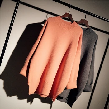 

2019 winter new solid women sweater and pullovers knitted loose thicken warm lady long pulls fashion outwear coat tops