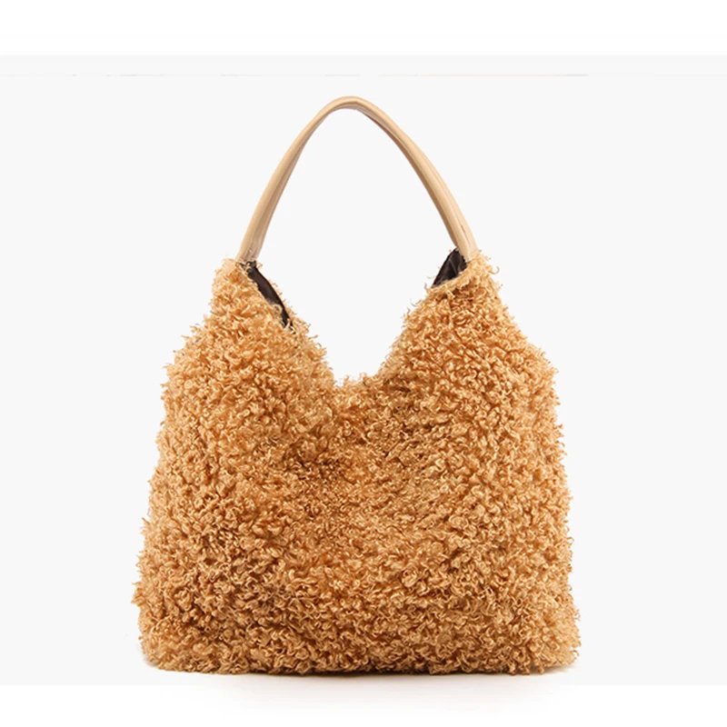 

Women Plush Bag Fashion Female Handbag Soft High Grade Lady Simple High Quality Bag Large Capacity Autumn And Winter Khaki Wild