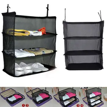 

Three-layer Storage Hanging Bag Folding Sundries Mesh Net Portable Luggage System Hanging Travel Shelves Storage Bag Organizer