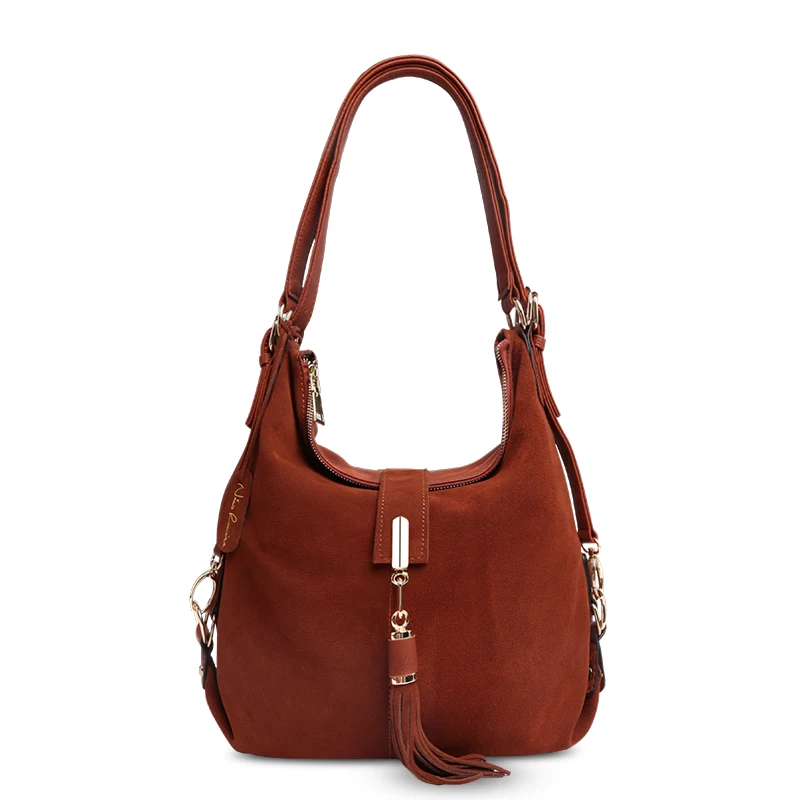 Women Real Split Suede Leather Shoulder Bag Female Leisure Nubuck Casual Handbag Hobo Messenger Top-handle bags - Цвет: Светло-коричневый