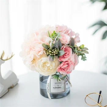 

B-LIFE rtificial Peonies Silk Flowers with Glass Vase Faked Peony Flowers DIY Bouquets Arrangement Centerpiece for Wedding