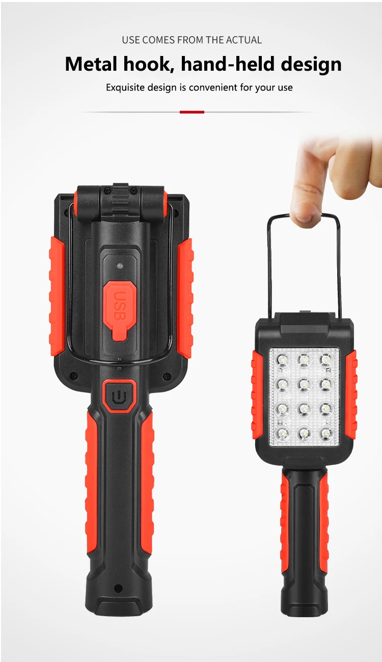 Портативный светодиодный фонарь Магнитный фонарик USB Перезаряжаемый ремонт Рабочая лампа 13* SMD красный свет факел подвесной крючок Lanterna