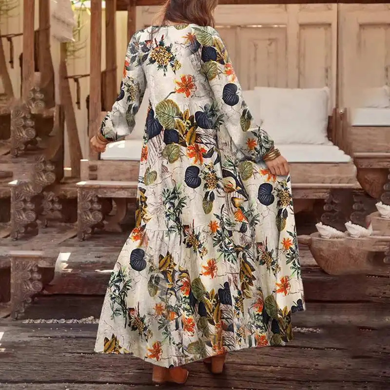 Autumn Long Sleeve Long Maxi Dress WomenPlaid Dress ZANZEA 2020 Casual Summer Sundress Loose Fashion Vestidos Party Robe