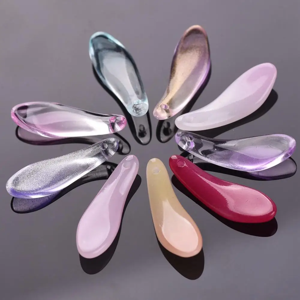 10pcs 27x8mm Long Petal Shape Crystal Glass Loose Crafts Beads Top Drilled Pendants for Earring Jewelry Making DIY | Украшения и