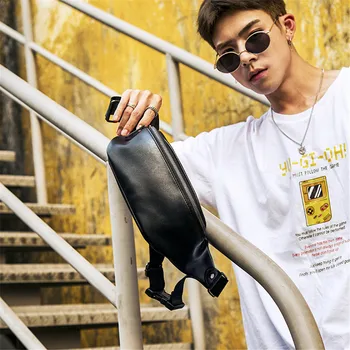 

Men's Bag 2019 New Fashion Waist bags PU Leather men's Outdoor Sports Running Male shoulder chest bag soft crossbody wallet