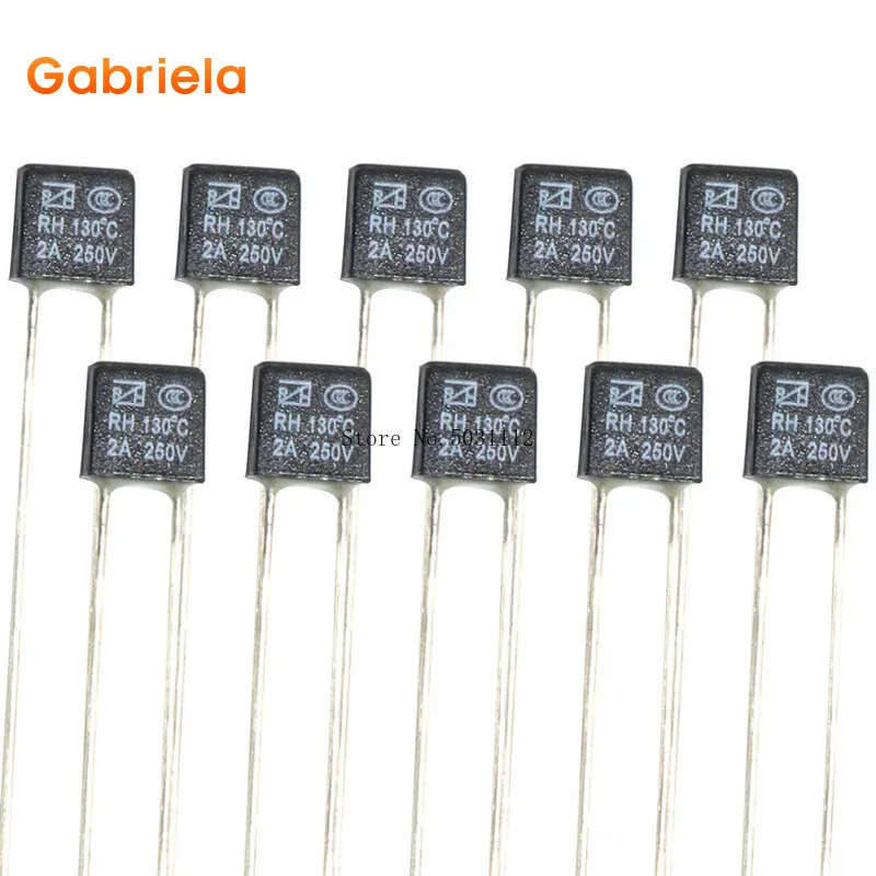 

10Pcs New RH 250V 2A 130 degrees Celsius Double Lead Temperature Control Thermal Fuse