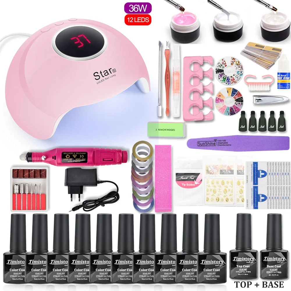 Дешево Набор для ногтей 36 Вт 80 Вт Светодиодная УФ лампа для ногтей Сушилка Гель набор для лаков замачиваемый маникюрный набор гель лаков для ногтей...