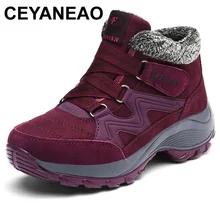 CEYANEAOWinter/Брендовые женские зимние ботинки Водонепроницаемая замшевая обувь для женщин плюшевые ботильоны для женщин обувь на танкетке пикантная зимняя обувь