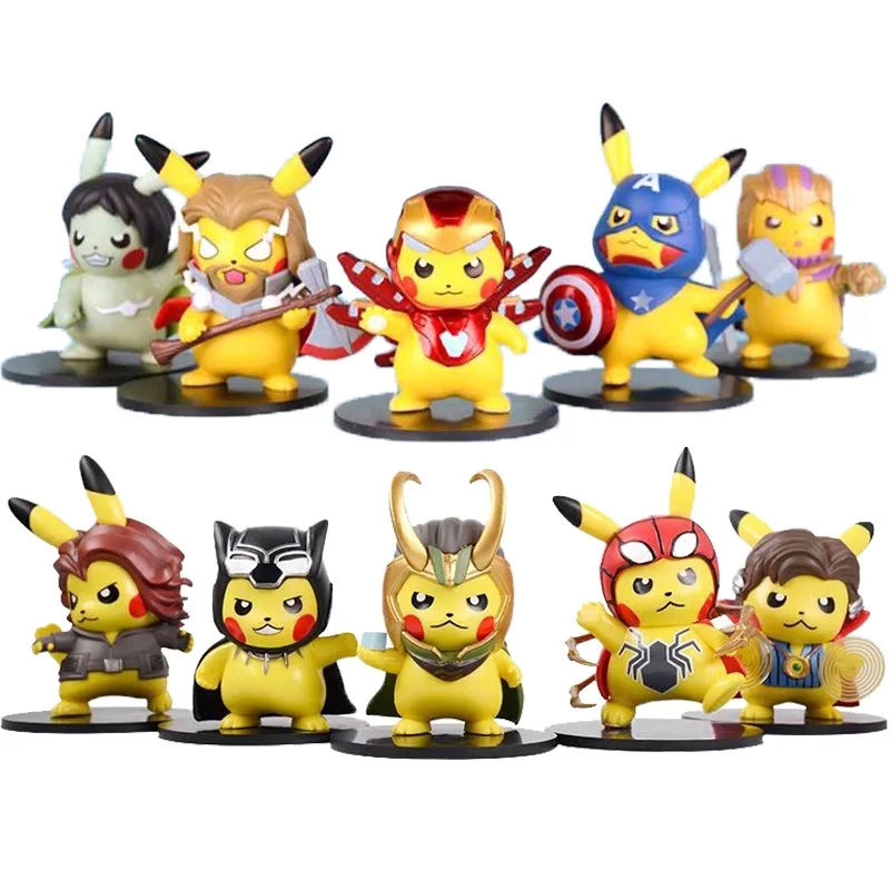 

The Avengers Dressup Pikachu Ironman Spiderman Pikaqiu Pokemon with Original Box Limited Collection Model Home Decoration Gifts