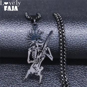 

Goth Punk Rock Stainless Steel Necklace Chain Women Black Color Long Skull Necklaces & Pendants Jewelry collares largos N4218S03