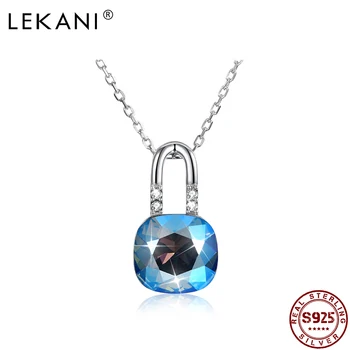 

LEKANI Crystal From Swarovski S925 Sterling Silver Necklace Lock Crystals Pendant Multicolor Blue Women Fine Jewelry Gift