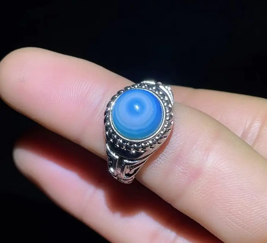 

Красивое кольцо на палец с голубым глазом из натурального pupilla, кольцо из драгоценного камня, редкий Тибетский драгоценный камень Dzi