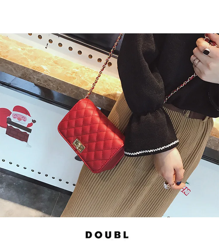 Luxury Handbags Women Bags Designer Fashion Chain Diamond Red Small Flap Lock Leather Female Bag Crossbody Bags For Women